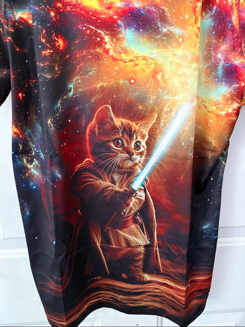 Galaxy Cat Lightsaber T-Shirt - Brown/Multicolor - Picture 3 of 9